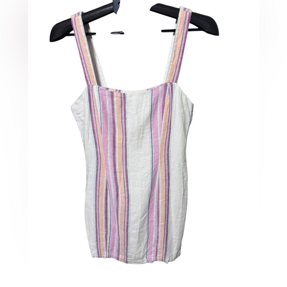 Forever21 Striped Multicolor Rainbow Sleeveless Mini Linen Dress d16